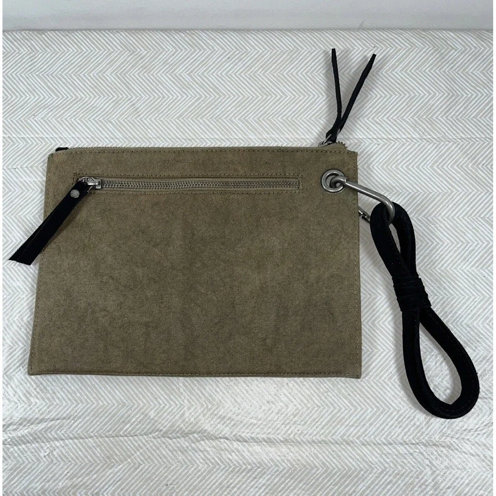 Free People Suede & Canvas Essential Clutch Wristlet Green/Black Trendy Casual